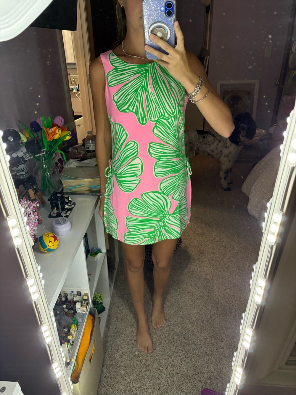 Lilly Pulitzer Pink Shift Dress with Green Floral Motif